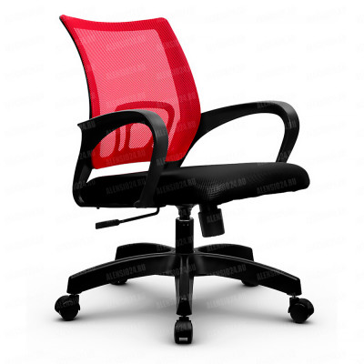 Кресло SU-CS-9 красная спинка черная сидушка ткань-сетка основание 001 пластик