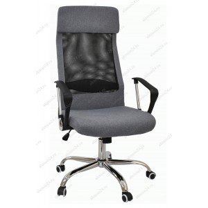 Кресло офисное RT-2009 ткань серая, вставки черная сетка, хром
