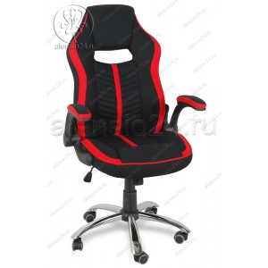 Кресло геймерское RT-521 ткань черный, красные вставки, основание хром
