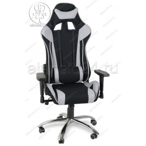 Кресло геймерское RT-6006-1 ткань черный, серые вставки, основание хром