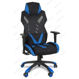 Кресло геймерское BY-8131-1 ткань черный, синие вставки